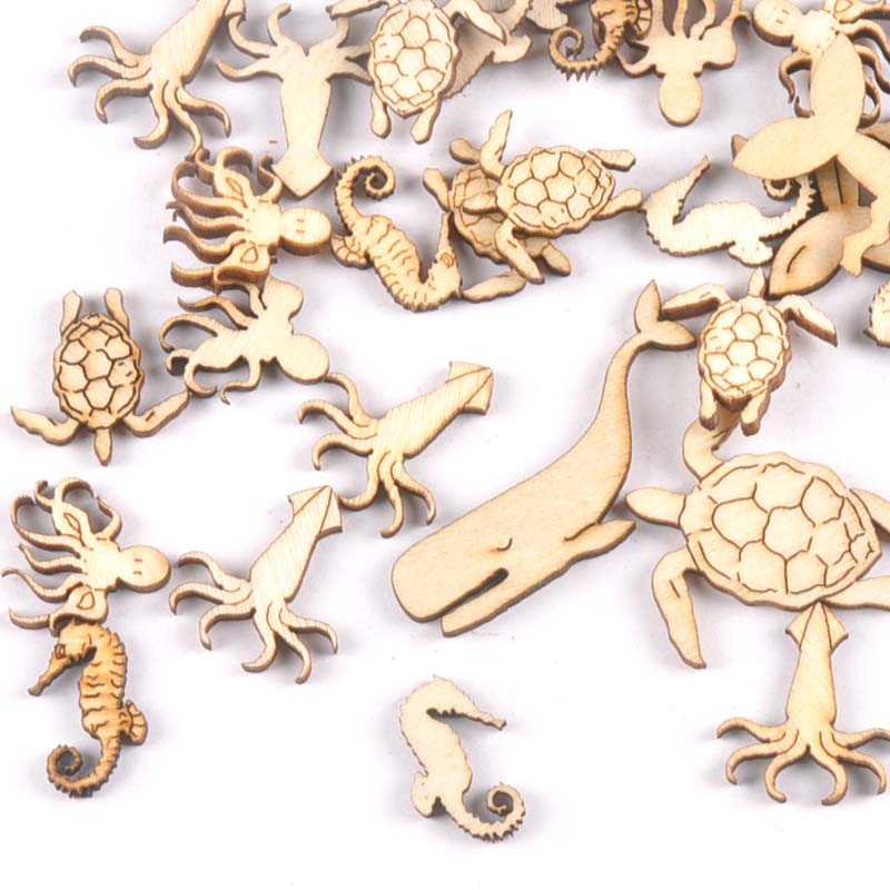 Marine Aquarium Decorations - 20Pcs 25-40mm Sea Turtle/horse/whale Wood DIY