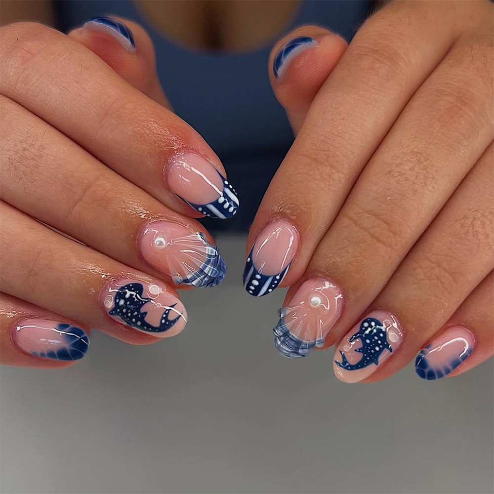 24pcs Almond 3d gel nails Whal - огляд і ціна Marine Aquarium Decorations
